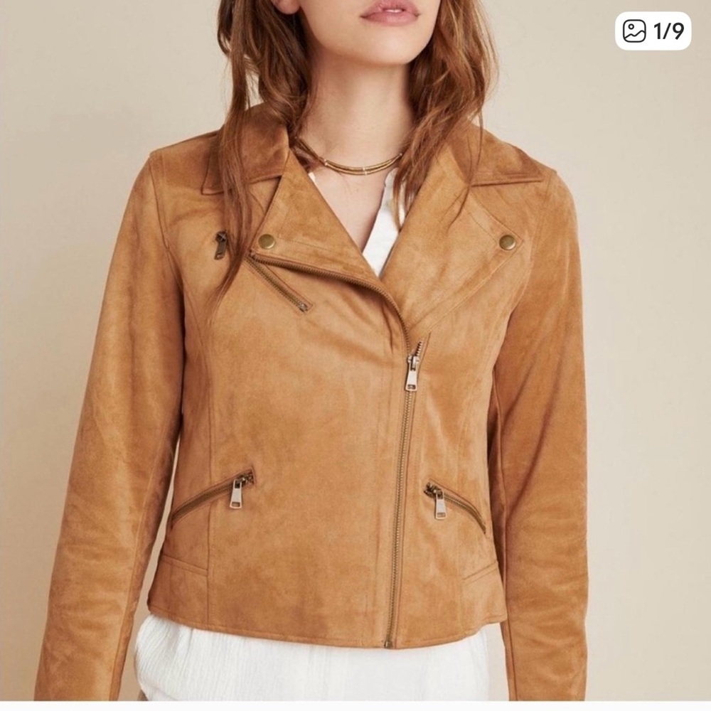 Anthropologie Tan Vegan suede moto Jacket
